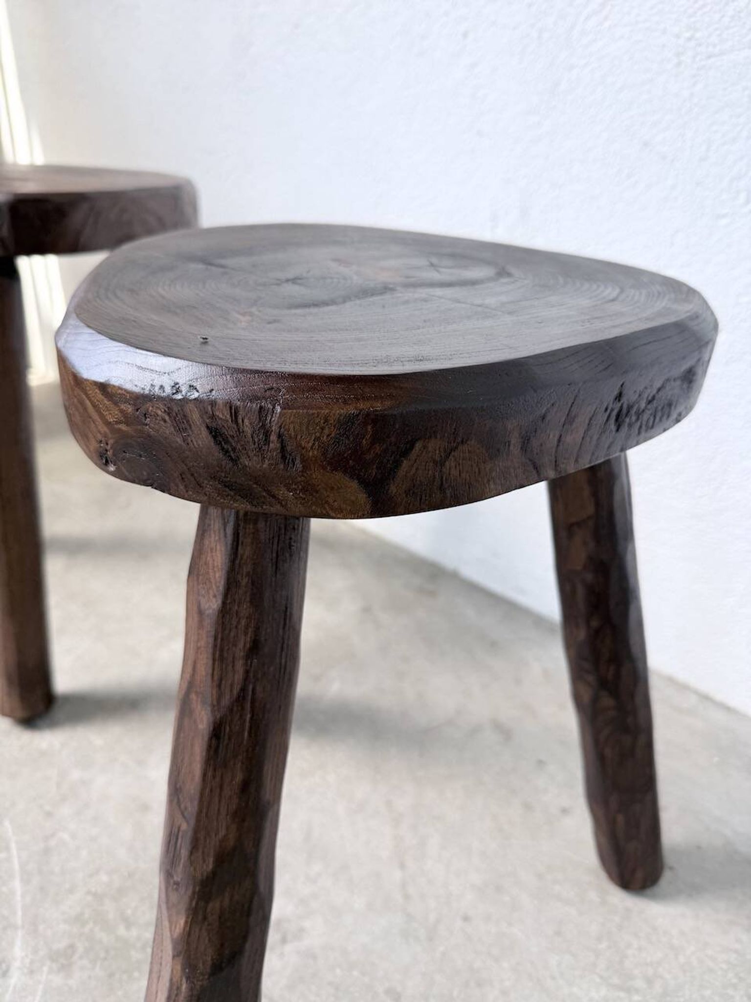 Pair of tripod stools in oak