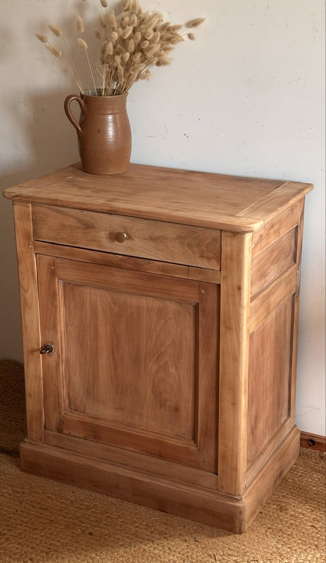 Parisian buffet 1 door antique - solid raw wood jam cabinet