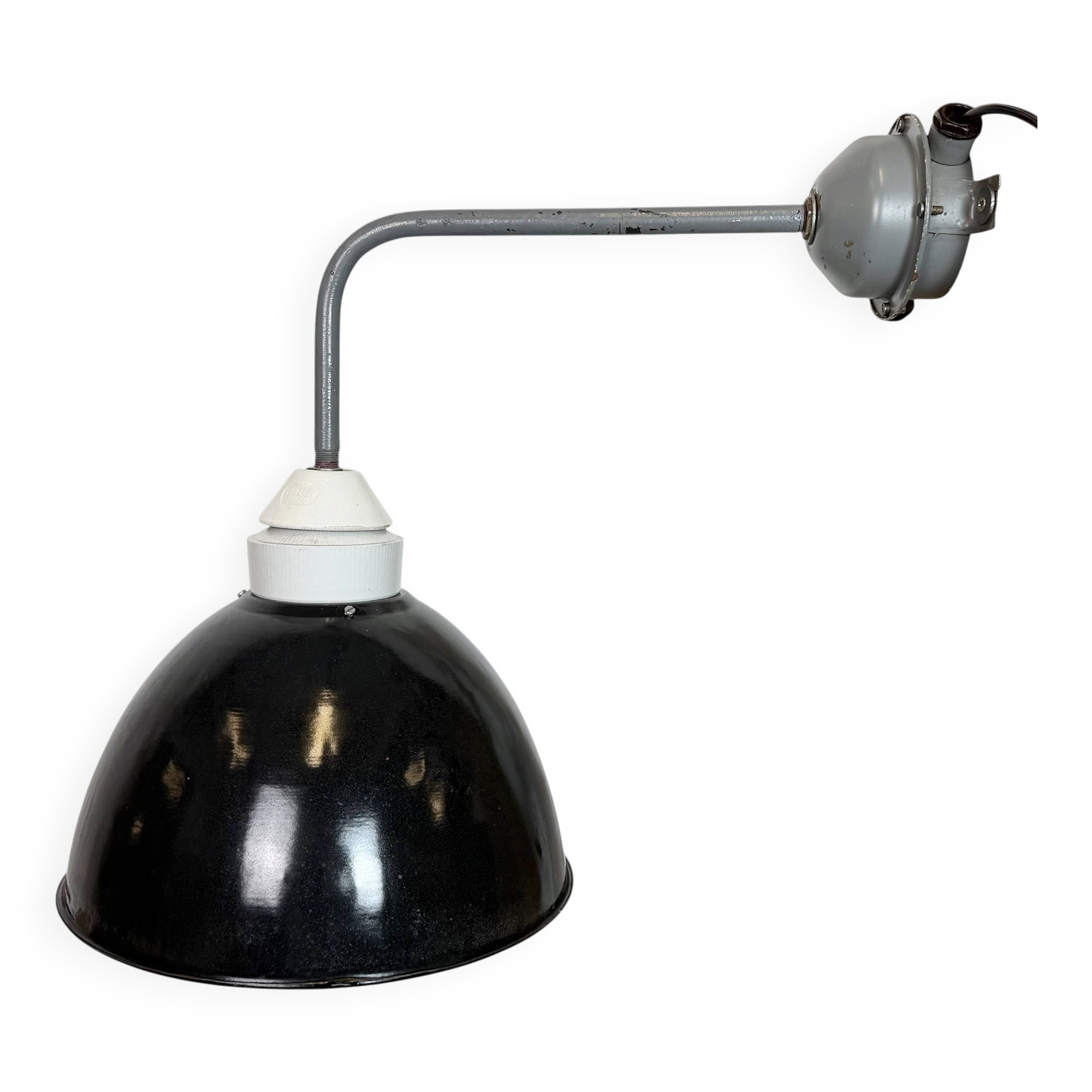 Industrial Factory Wall Lamp with Black Enamel Shade, 1960s