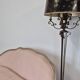 Louis XV style bench sofa in pink fabric and burlap