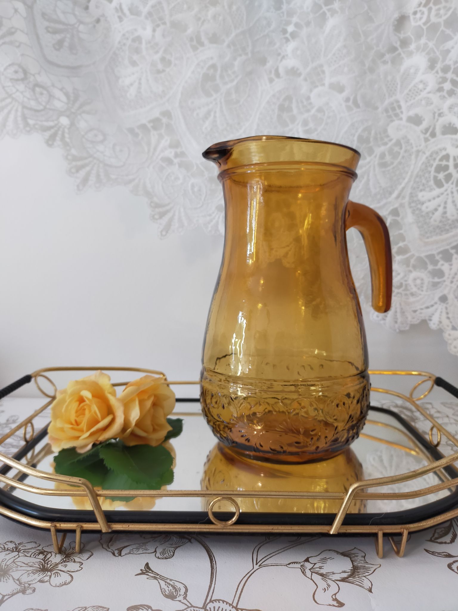 Vintage amber glass water jug made in Italy in the 60s/70s