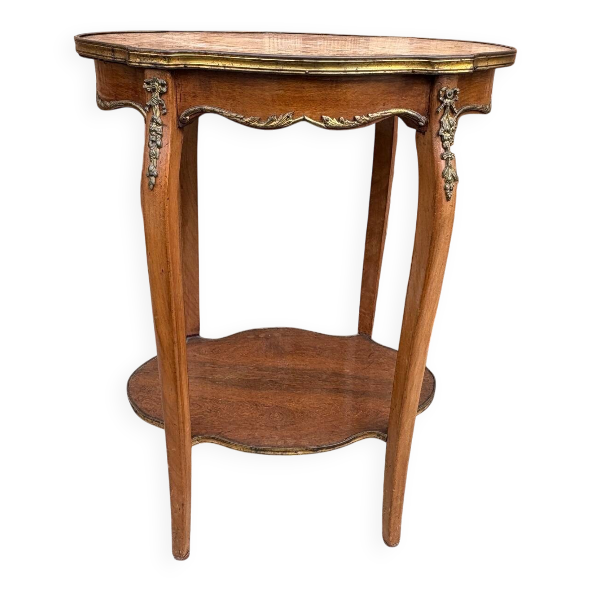 Guéridon ancien Louis XV – marbre rosé et laiton doré – fin XIXᵉ siècle
