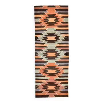 Orange Brown Tribal Kilim Runner Rug, 108x297Cm