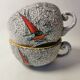 2 Vintage ceramic cups signed Tess boat decor in enamels