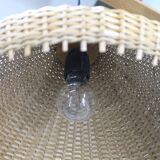 Adjustable oak and wicker wall lamp, Czechoslovakia, 1970s