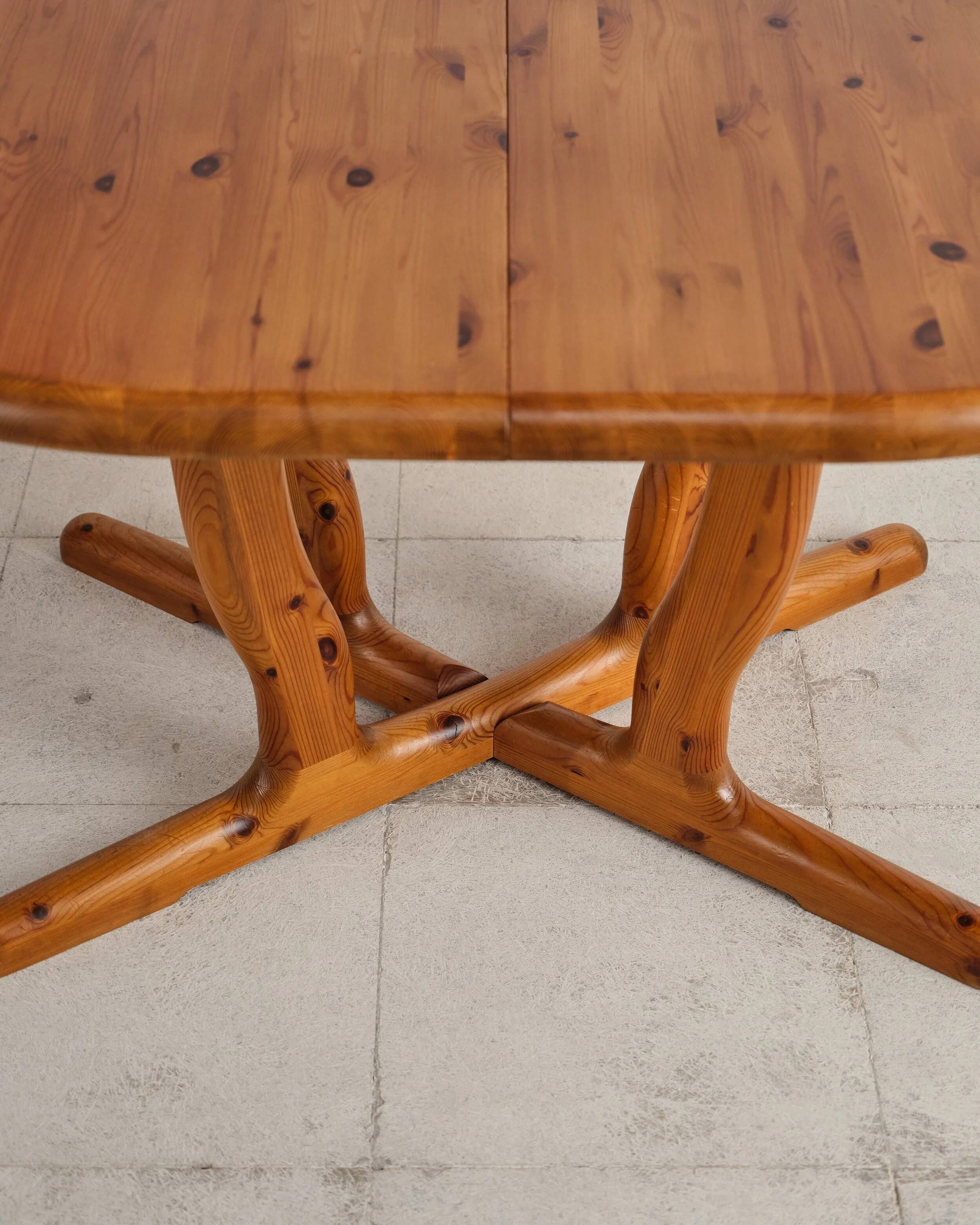 Brutalist extendable table in pine, Rainer Daumiller, Denmark, 1970s.