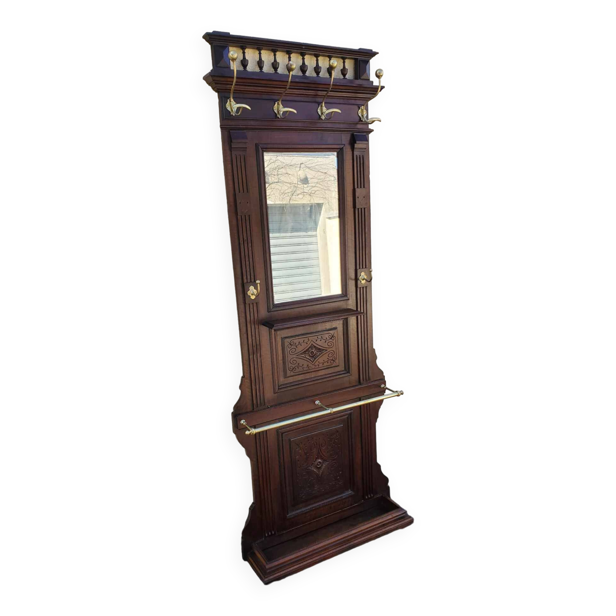 Old and beautiful wooden coat rack cloakroom early 20th century