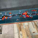 Coffee table in signed ceramic and chromed metal 70s