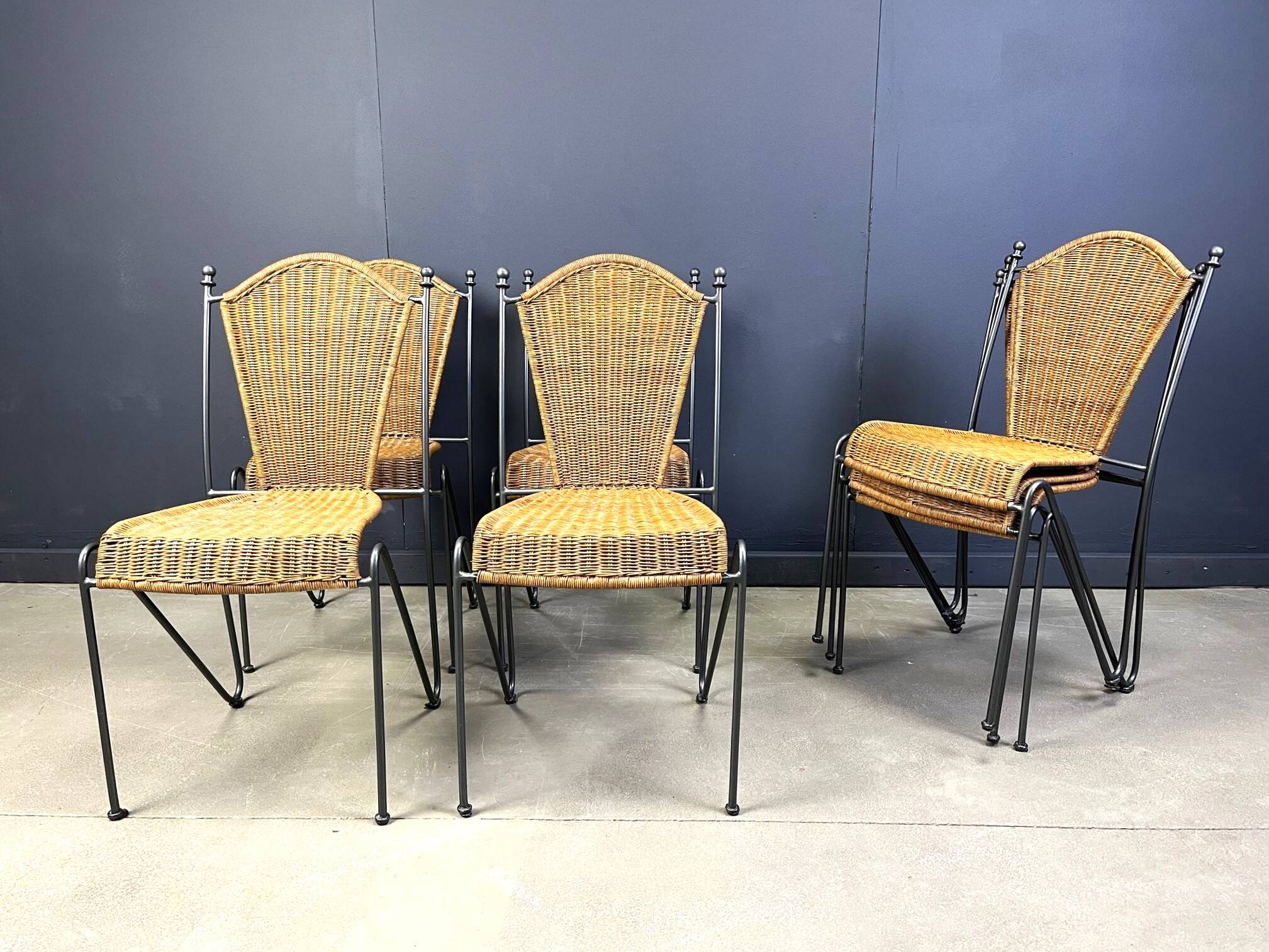 Wicker chairs by Frederick Weinberg, 1960s, set of 7