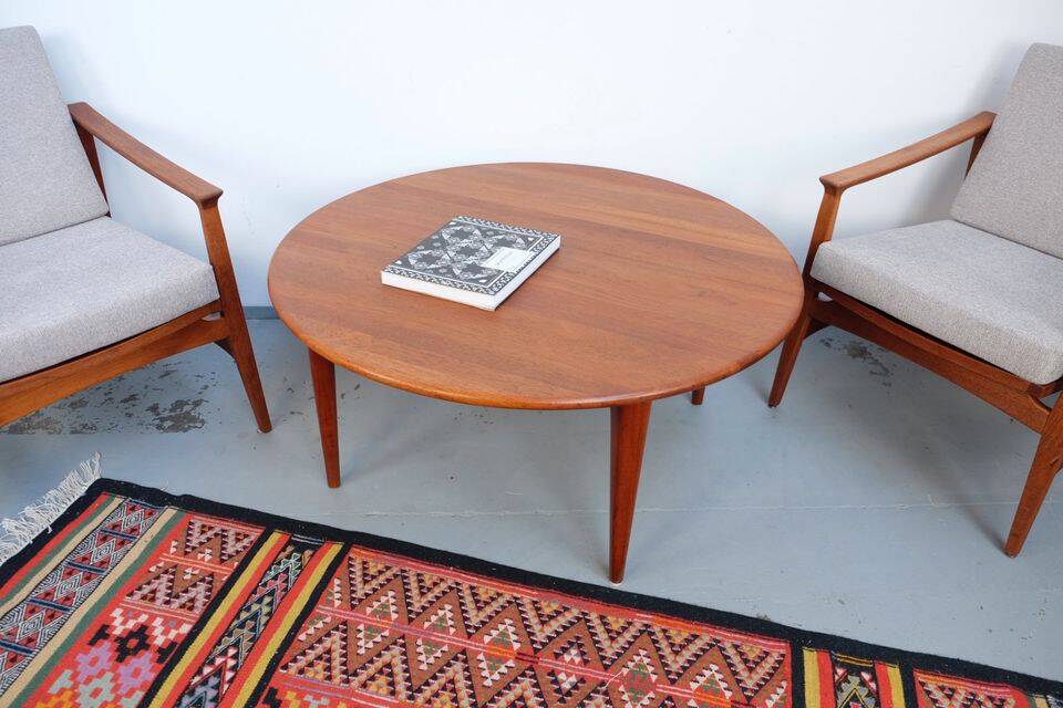 Table basse vintage Wikkelso en teck, années 60-70.