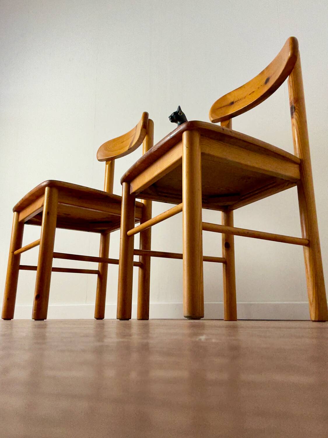 Pair of solid pine chairs, rustic chic feel