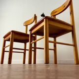 Pair of solid pine chairs, rustic chic feel