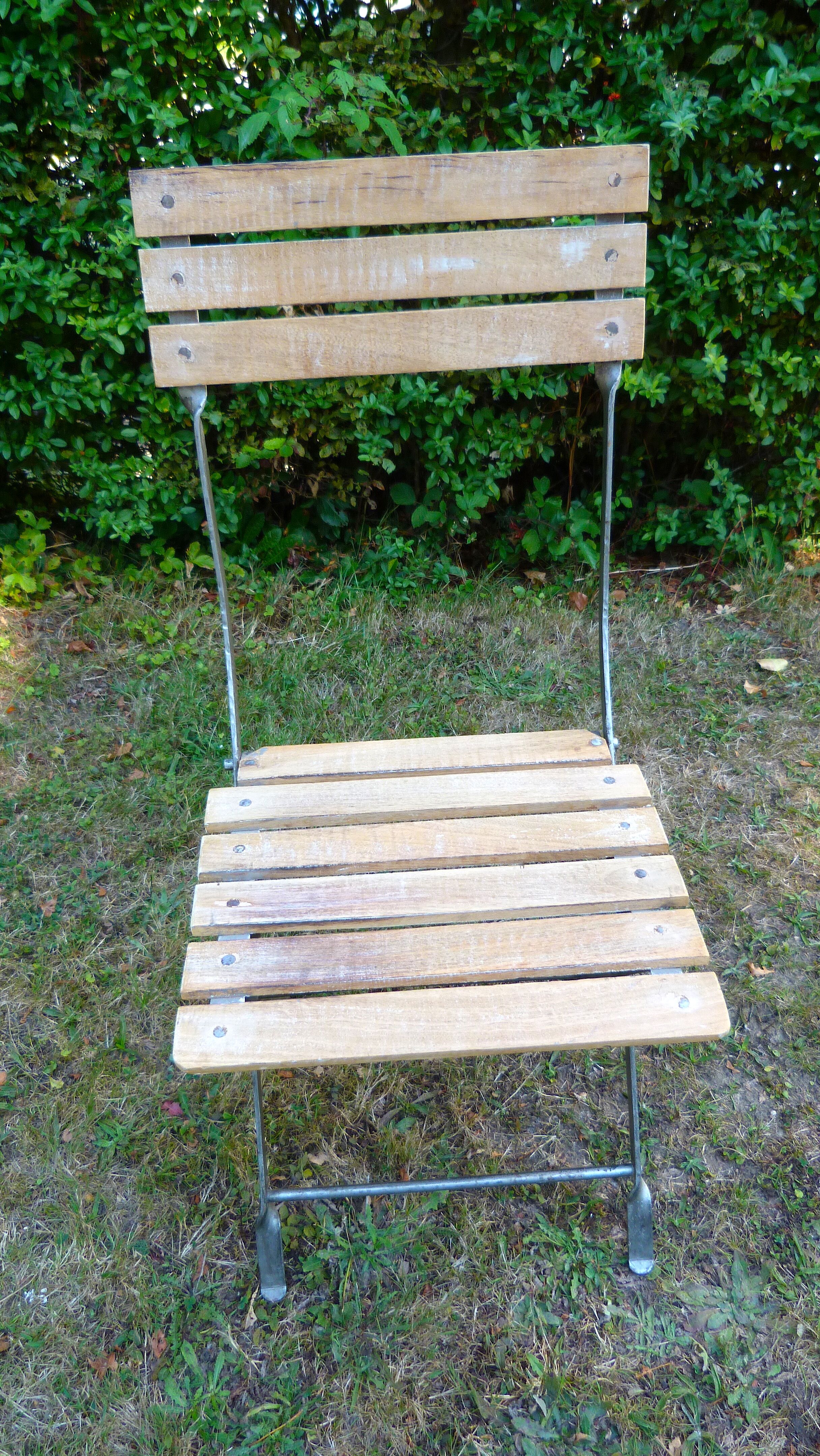 4 chairs bistro folding metal and slatted wood