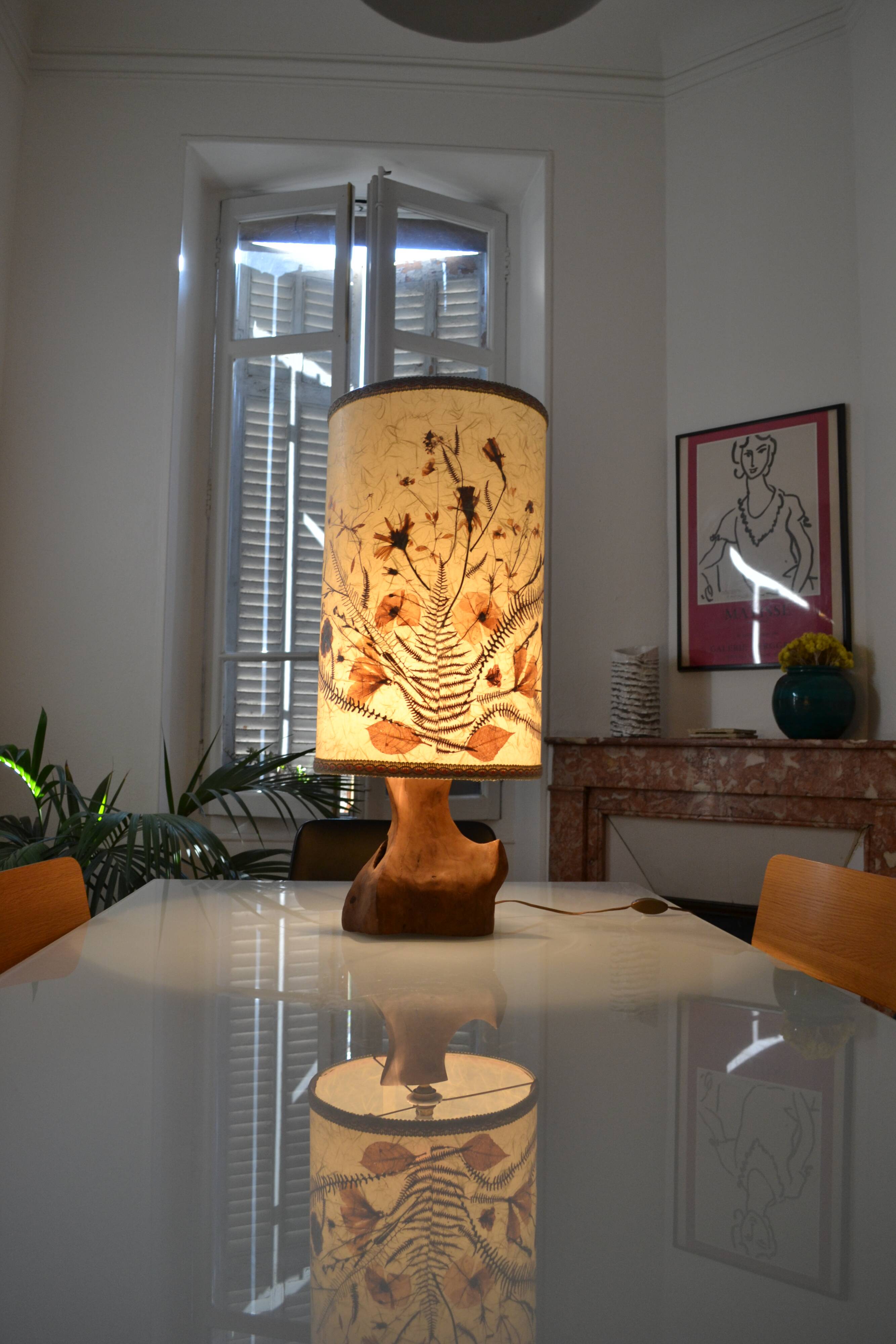 Modernist brutalist lamp free form 60's olive wood