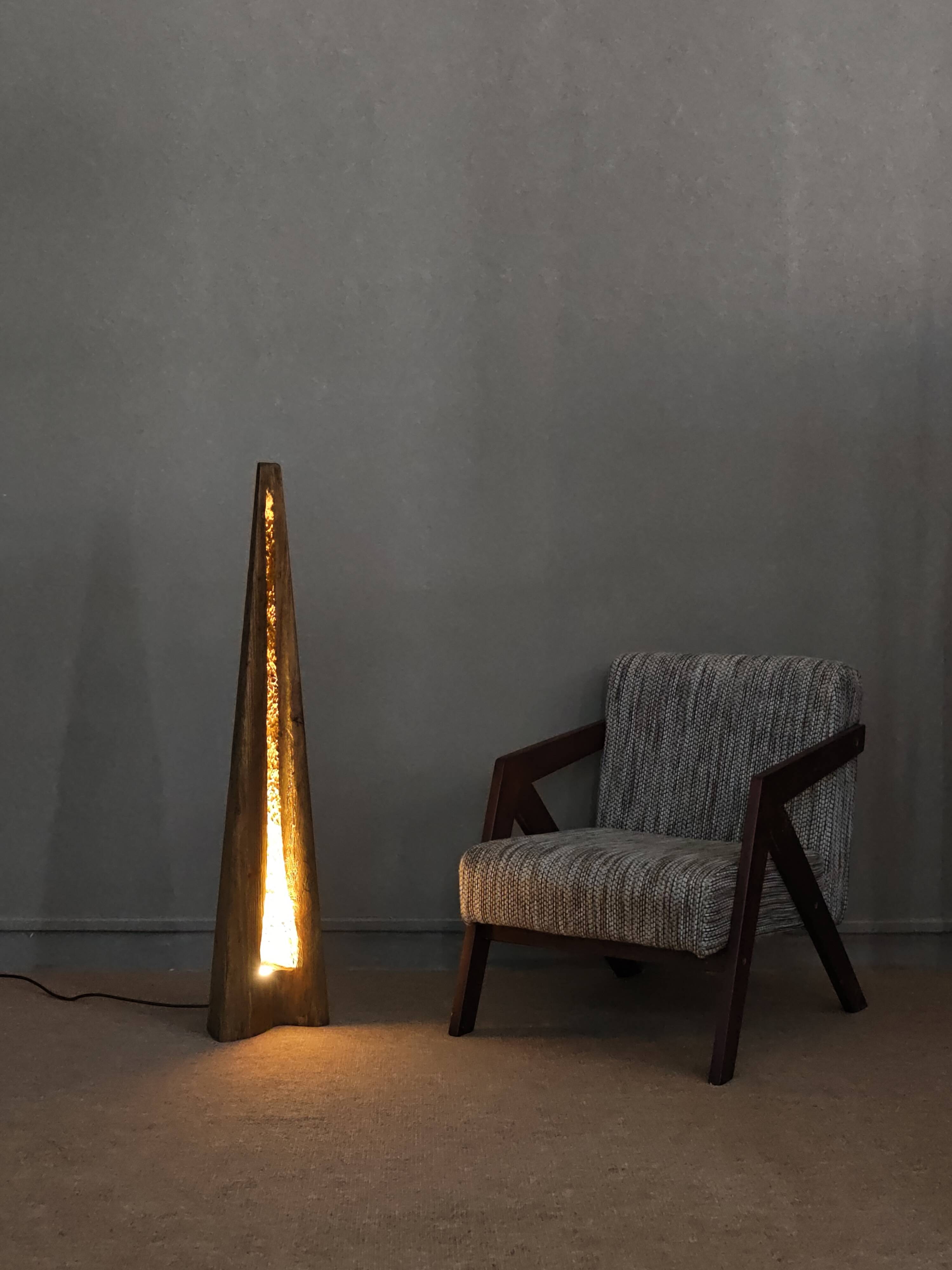 Handmade Mid-Century Modern Light ZENITH Solid Wood Sculptural Floor lamp