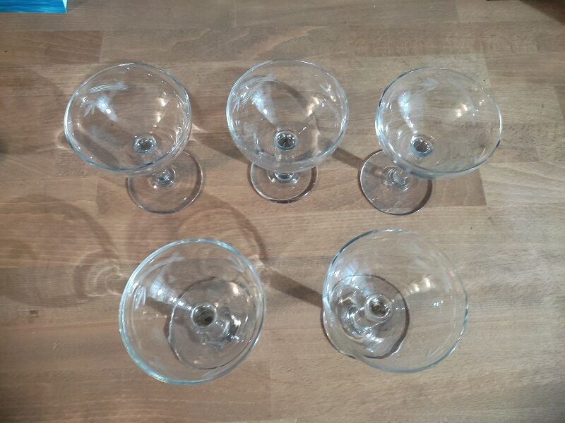 Champagne glasses chopped grapes