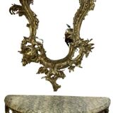 Console murale en bronze et miroir, années 60. Lot de 2