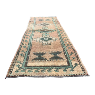 Turkish rug 181x75 cm wool vintage shabby chic runner green, beige