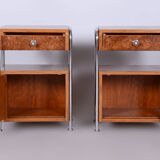 Restored Bauhaus Pair of Bed-Side Tables, Hynek Gottwald, Chrome, Czechia, 1930s