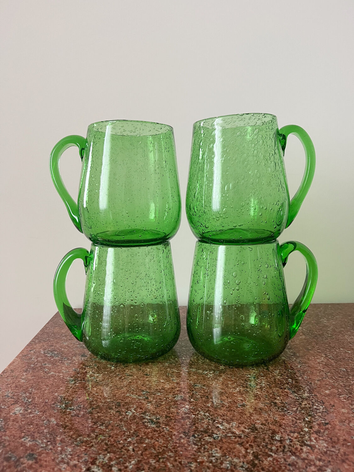 Bubbled glass beer mugs