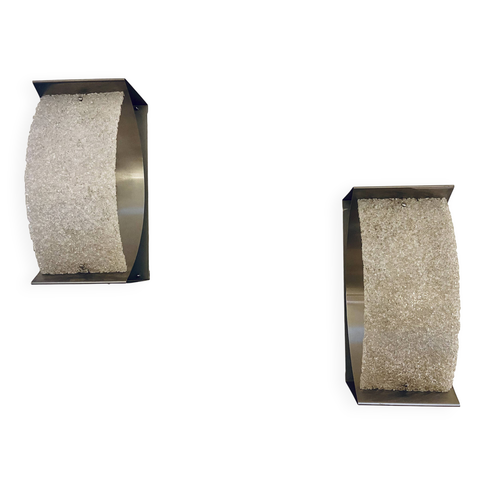 Pair of brushed steel and perspex wall lights, circa 1970.