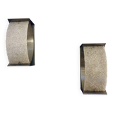 Pair of brushed steel and perspex wall lights, circa 1970.