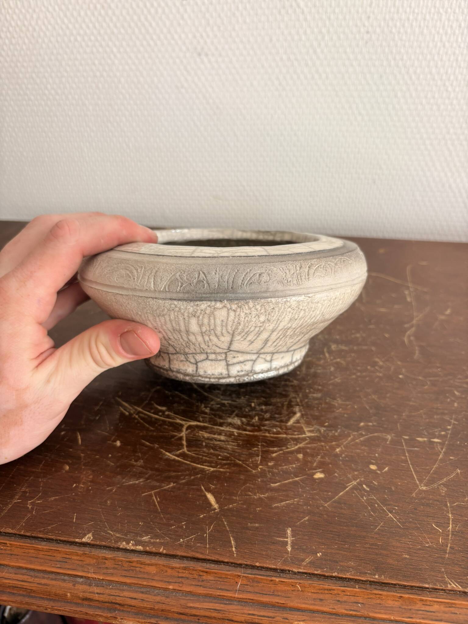 Pocket Vase Bowl Ashtray Raky Signed Pottery Craft White Zen Bowl