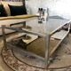 Table basse années 70  métal et verre fumé