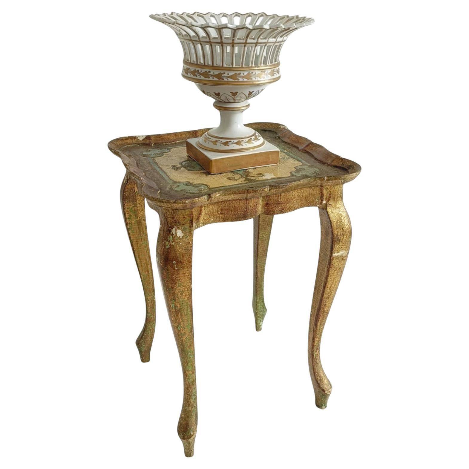 Rococo Revival Gilt Side Table, Light Turquoise, Italy, 1950s Design