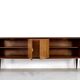 Midcentury Italian Sideboard In Walnut Root And Brass.