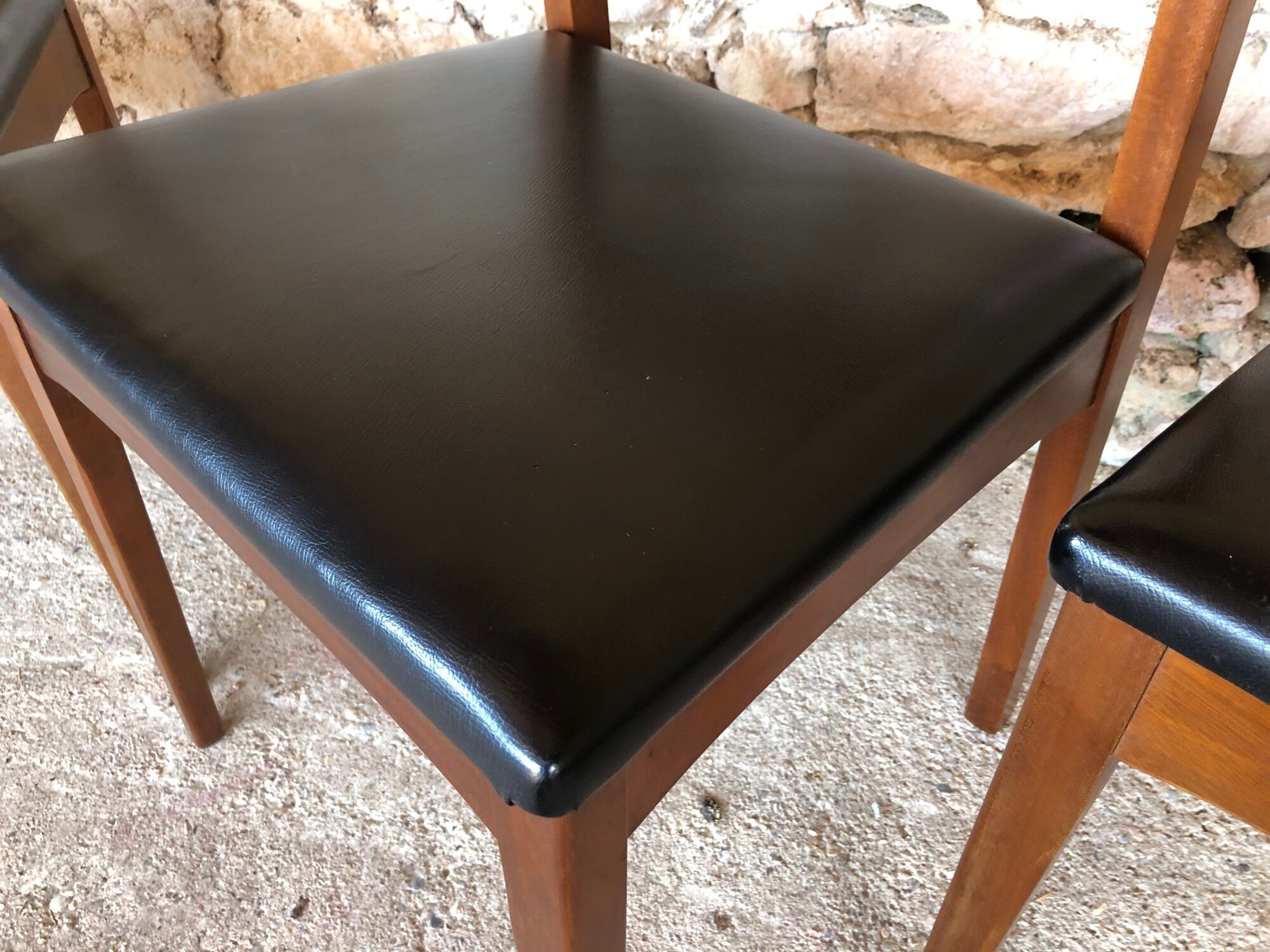 Set of 4 Scandinavian chairs teak and black skai 60s