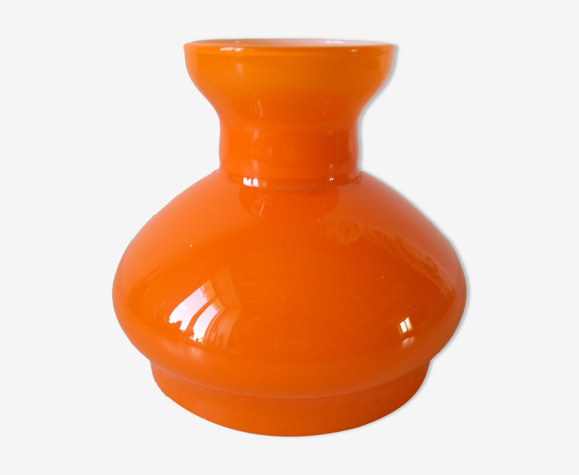 Ancien petit abat-jour lustre lampe en verre orange et blanc design 70's luminaire rétro