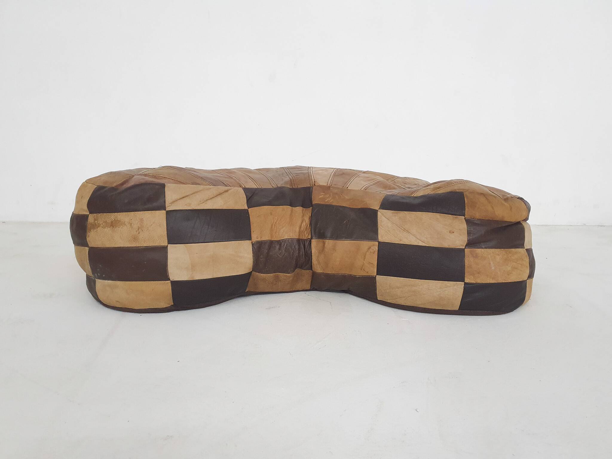 Vintage kidney shaped patchwork ottoman, The Netherlands 1970's