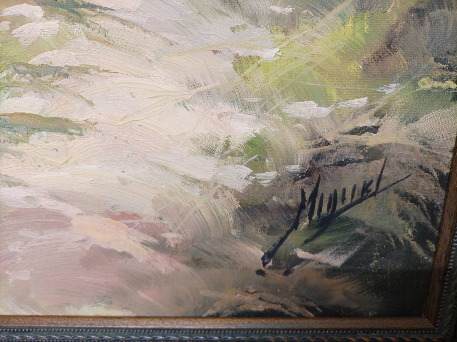 Large oil painting on canvas signed Miguel