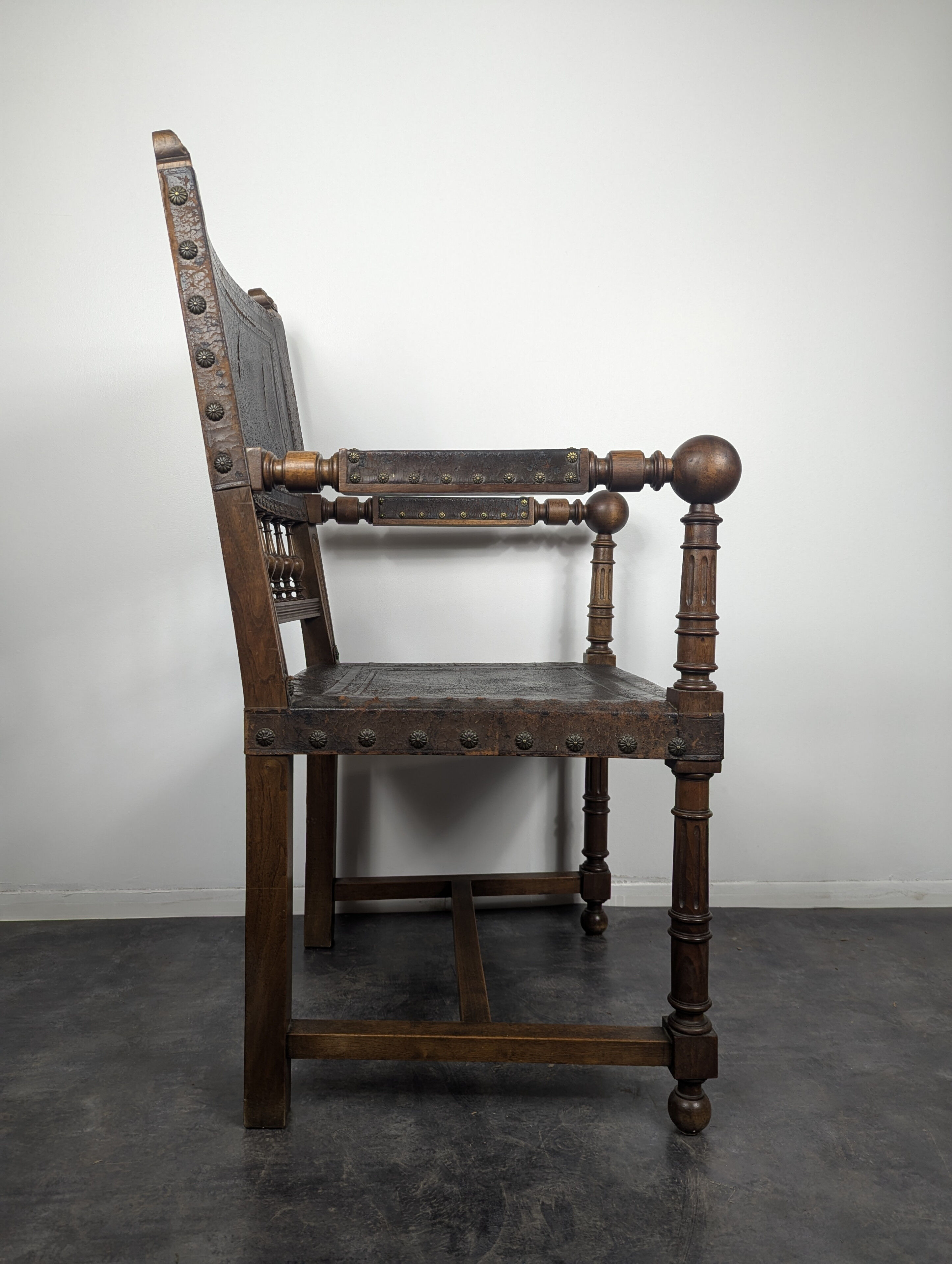 Renaissance style leather armchair