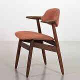 4 Wenge Cowhorn Tijsseling Dining Chairs with Stone Red Fabric, Hulmefa 60s