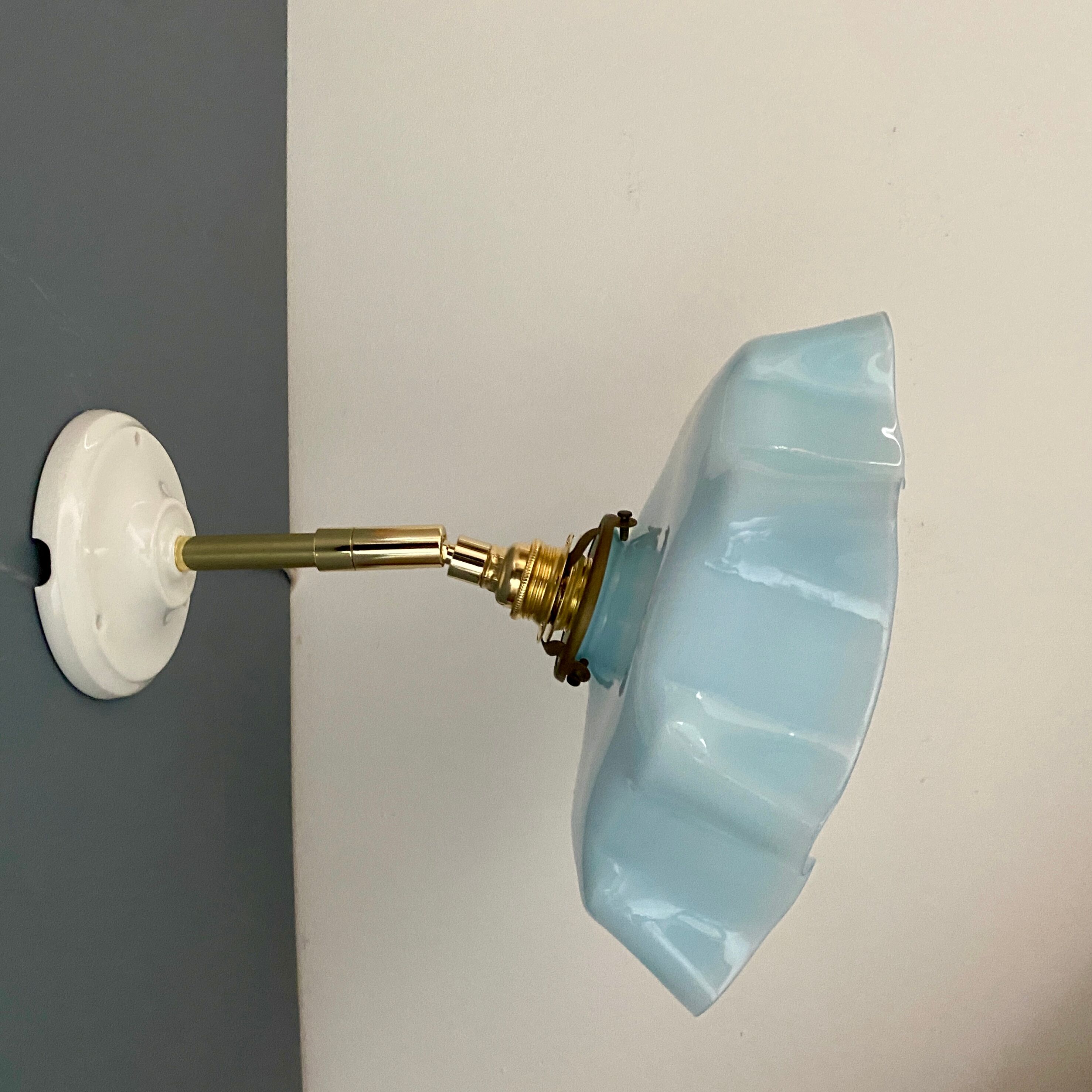 Vintage lampshade in sky blue opaline