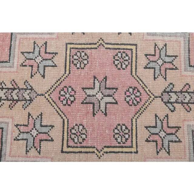 Vintage Turkish Oushak handmade wool cotton pink runner rug 117x254