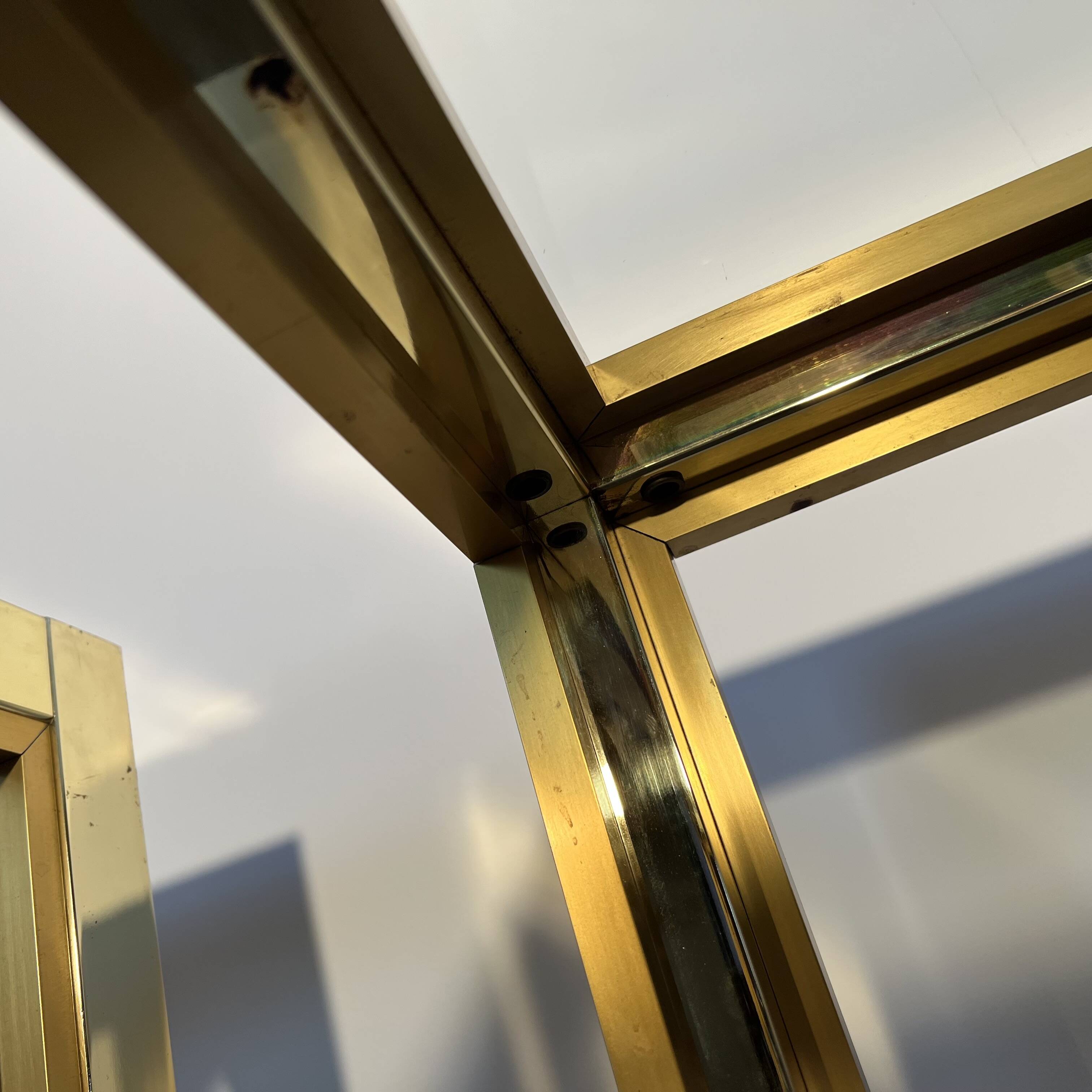 Pair of coffee tables, side table, glass and brass 60x60cm Italy 1960