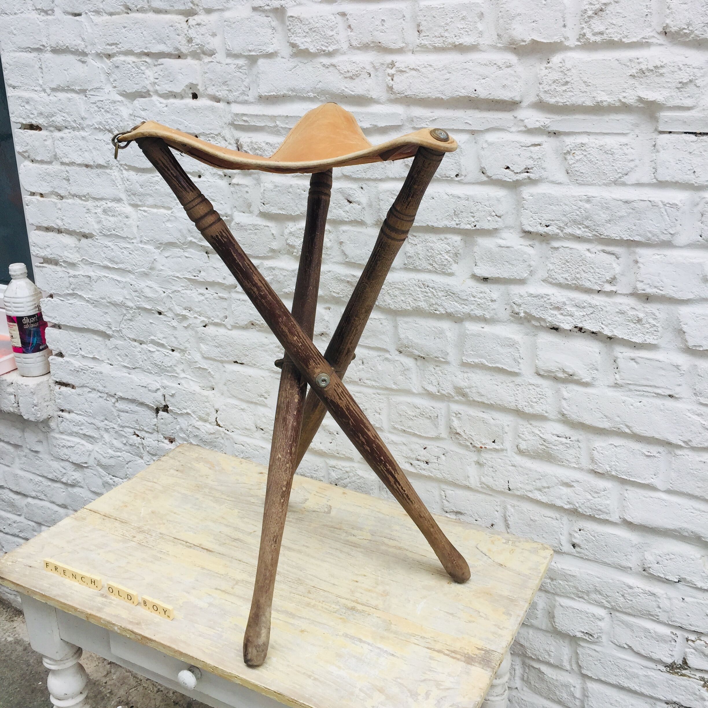 Wooden and leather hunting folding stool