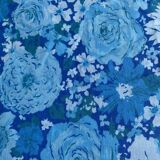 Drap plat vintage 2 personnes en coton aux motifs floraux bleus