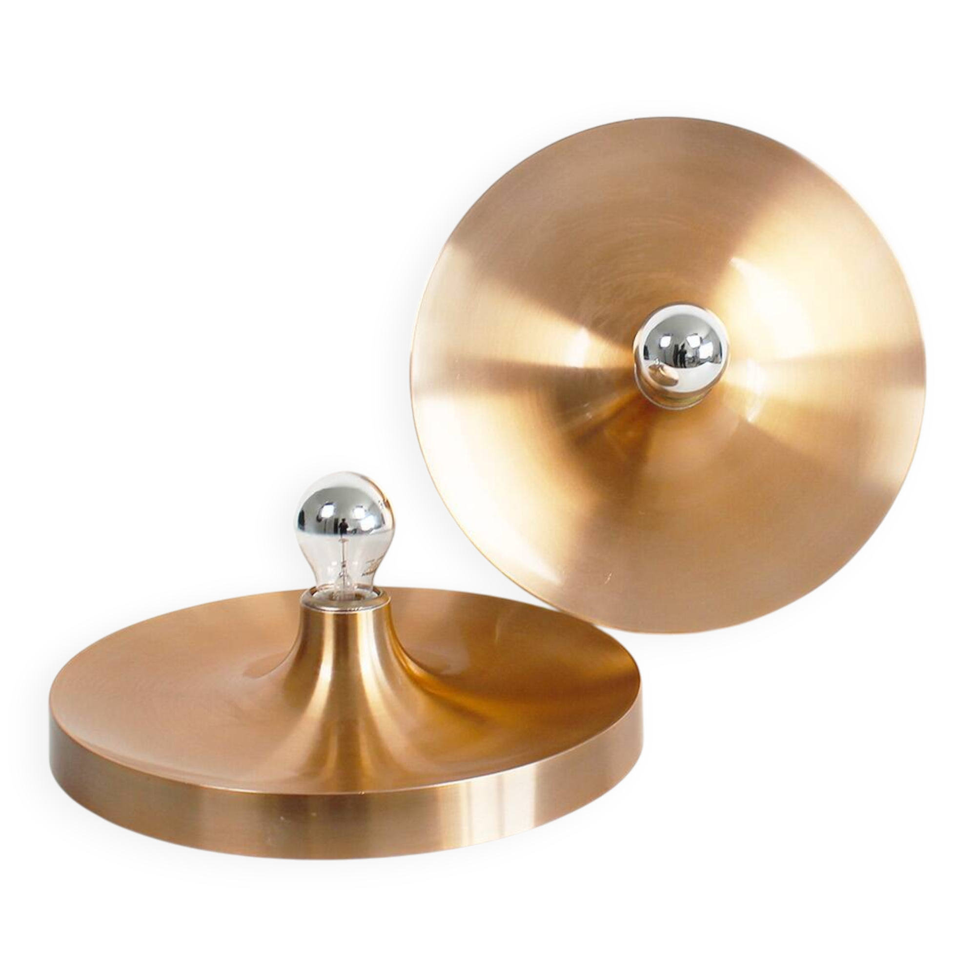 Pair of medium sized (35cm) rose gold Honsel Disc sconces selected by Charl