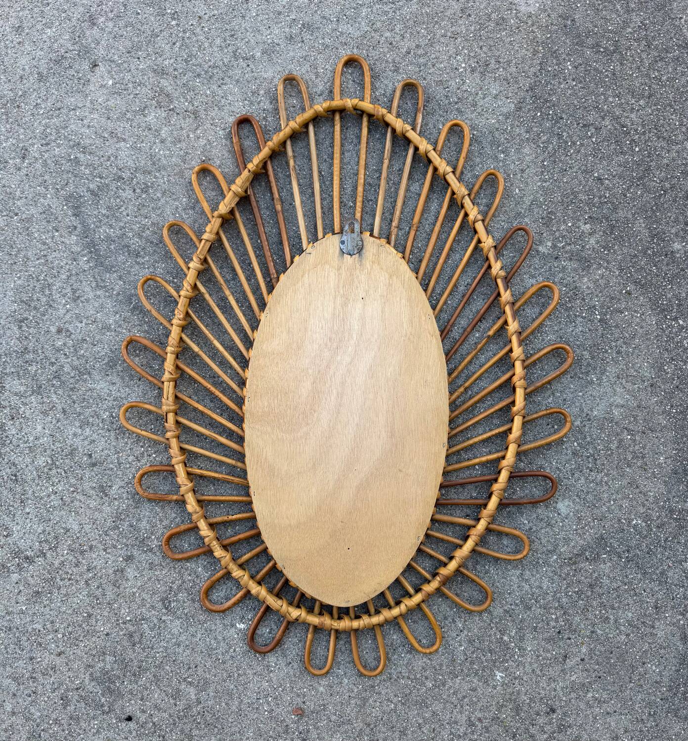 Almond rattan mirror from the 1960s