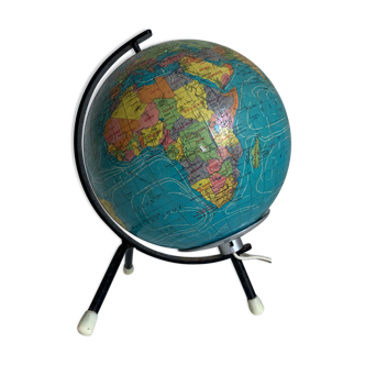 Globe vintage 1972 terrestre verre Taride tripode - 22 cm