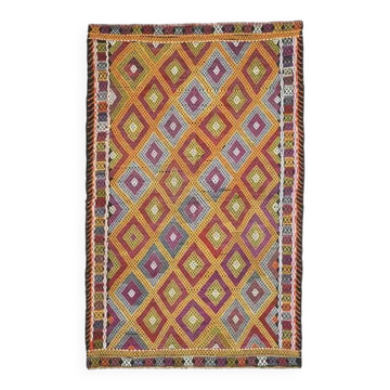 1970s Vintage Turkish Oushak Handmade Wool Cotton Orange Area Rug 160x263