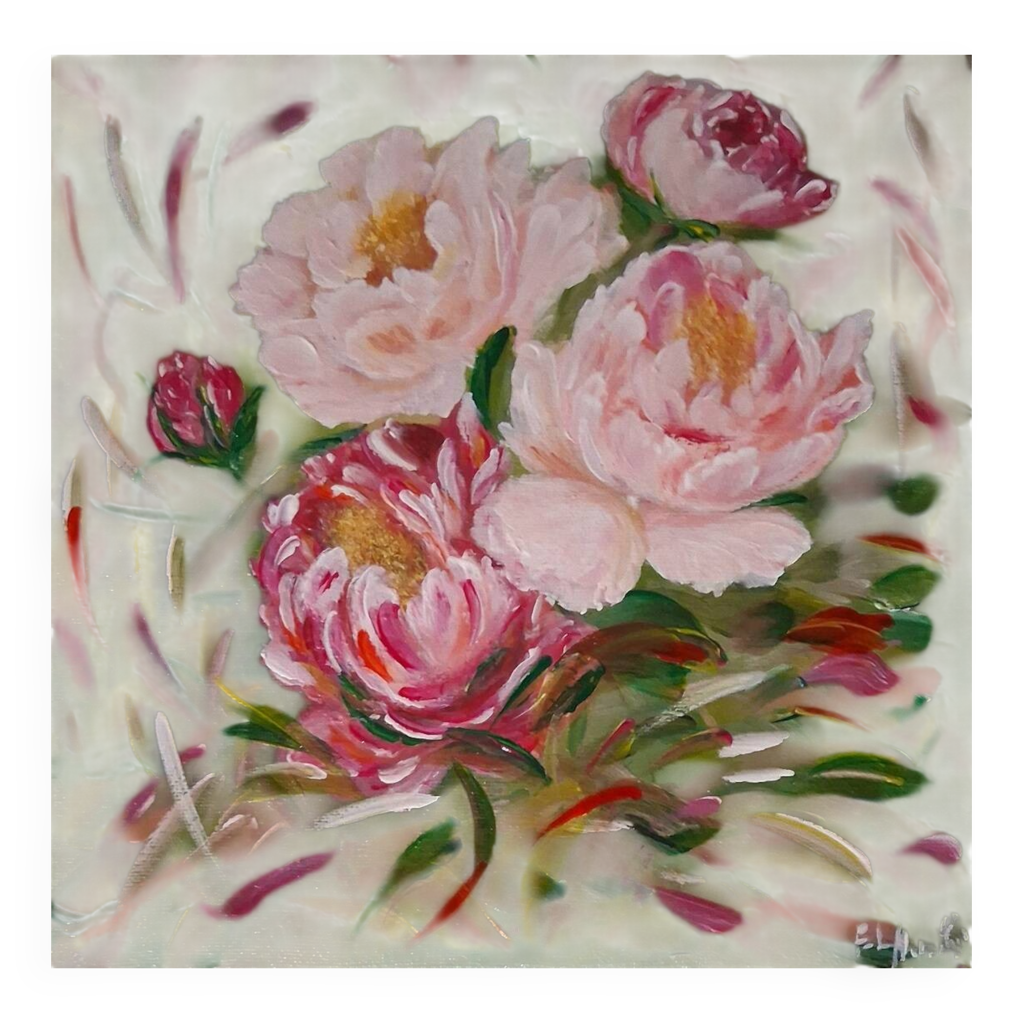 Tableau, painting, still life "The Peonies", signed.