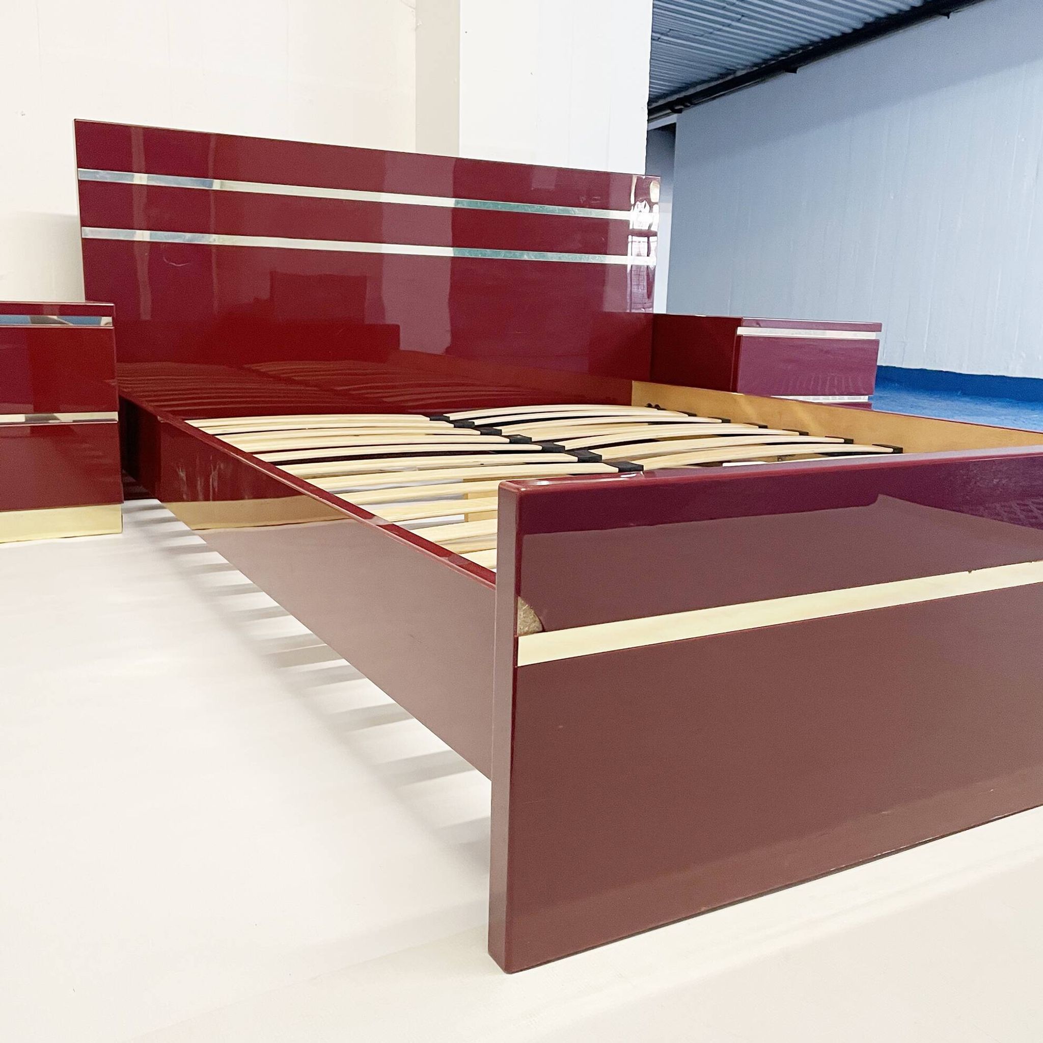 Eric Maville Acrylic Brass Burgundy Double Bed only 1970s