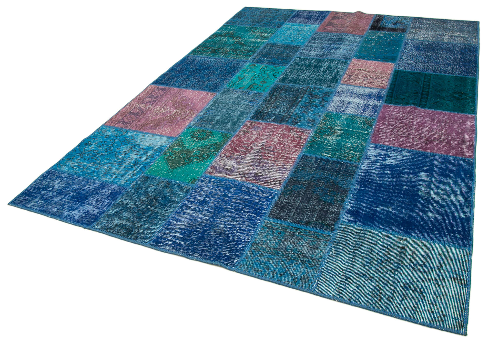 Handwoven turkish contemporary 203 cm x 300 cm blue patchwork rug