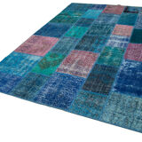Handwoven turkish contemporary 203 cm x 300 cm blue patchwork rug