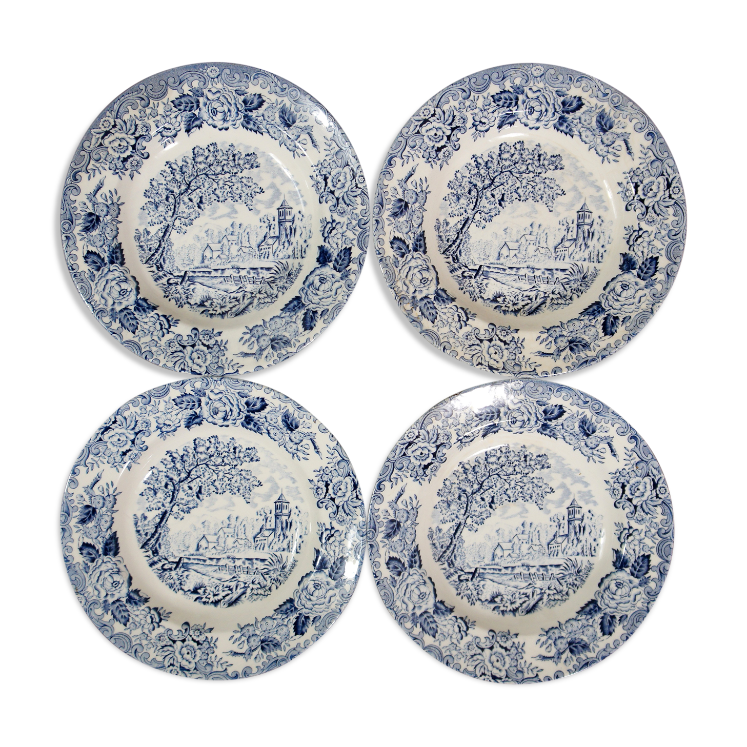 Set of 4 old English style hollow plates